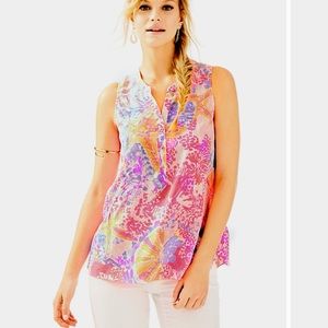 100% SILK, New, Lilly Pulitzer blouse, neon, bright, fun, BRA FRIENDLY, preppy